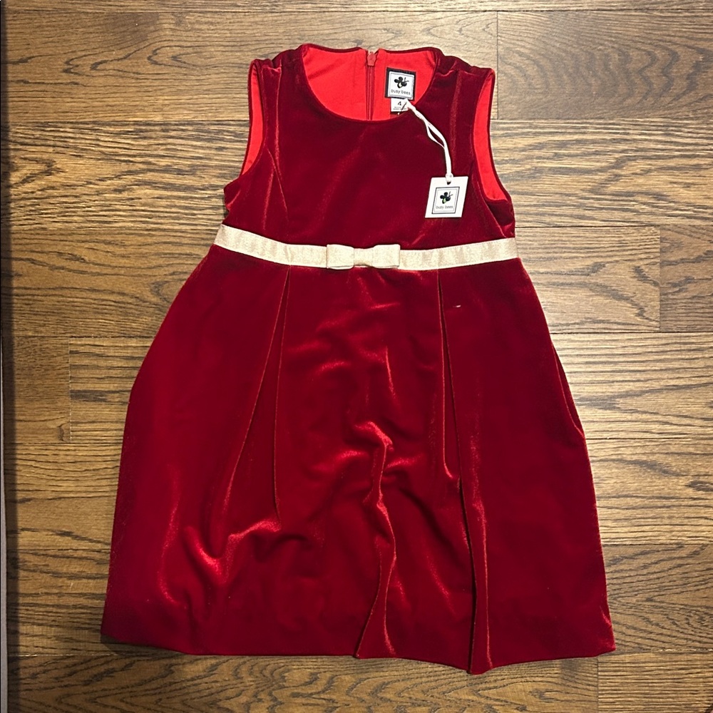 Red Velvet Girls' Party Dress with Gold Belt